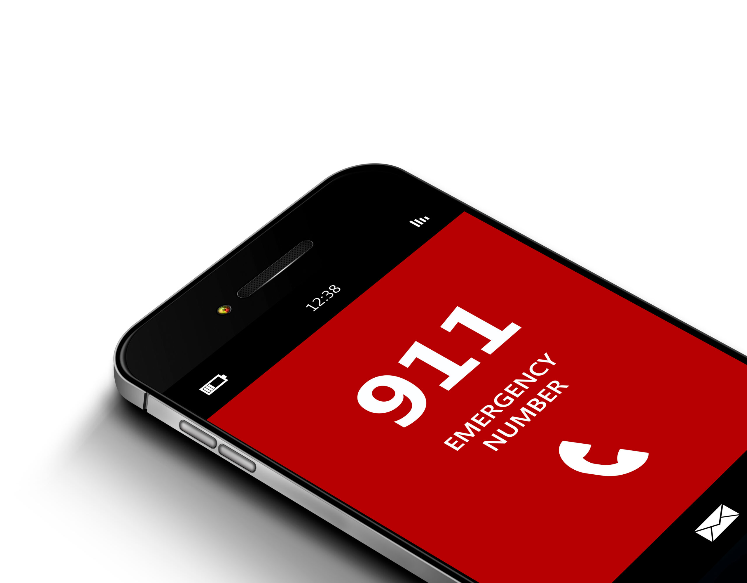 Mobile Phone With 911 Emergency Number Lying On White